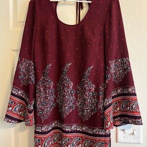 Xhilaration Maroon Dress with Subtle Patterns